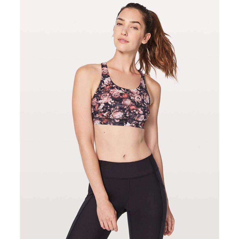 Lululemon Break Free Nulux Medium Support Sports Bra Peony Multi Pink Black 10